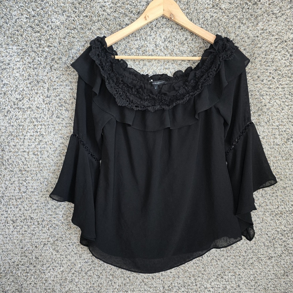 White House Black Market Top‎ Womens Small Black Off The Shoulder Blouse Ladies